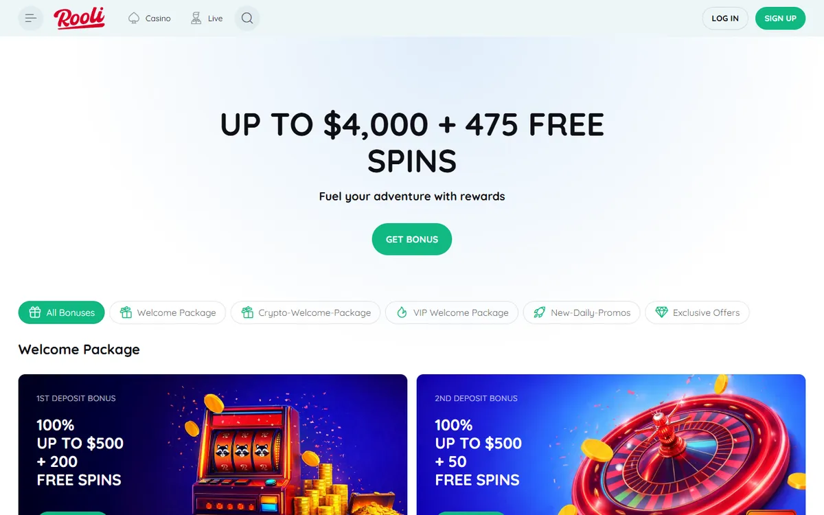 Rooli Casino — «Акции», снято из страны Канада