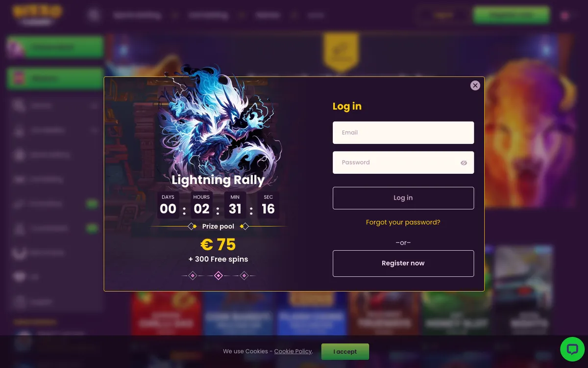 Bizzo Casino — Sign-up, captured from South Africa