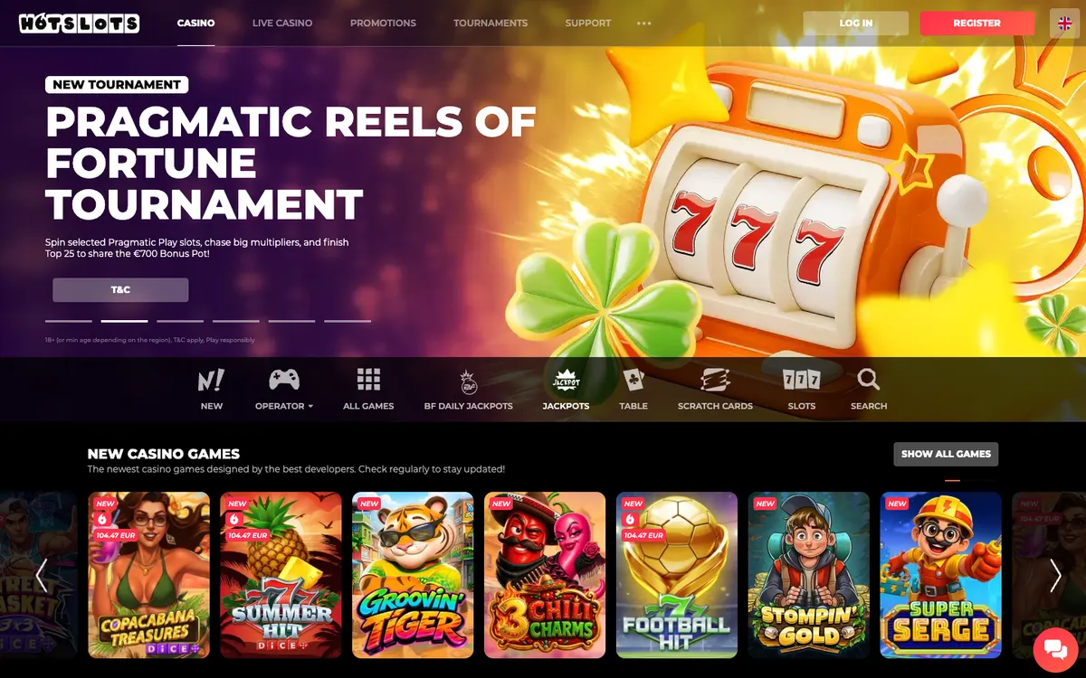 HotSlots Casino — Home page, captured from Austria