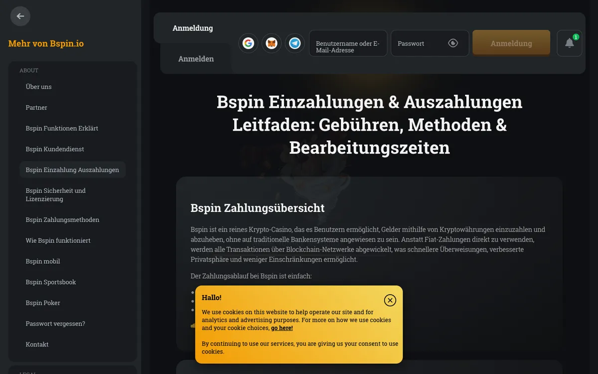 Bspin.io Casino — Payments, captured from Austria