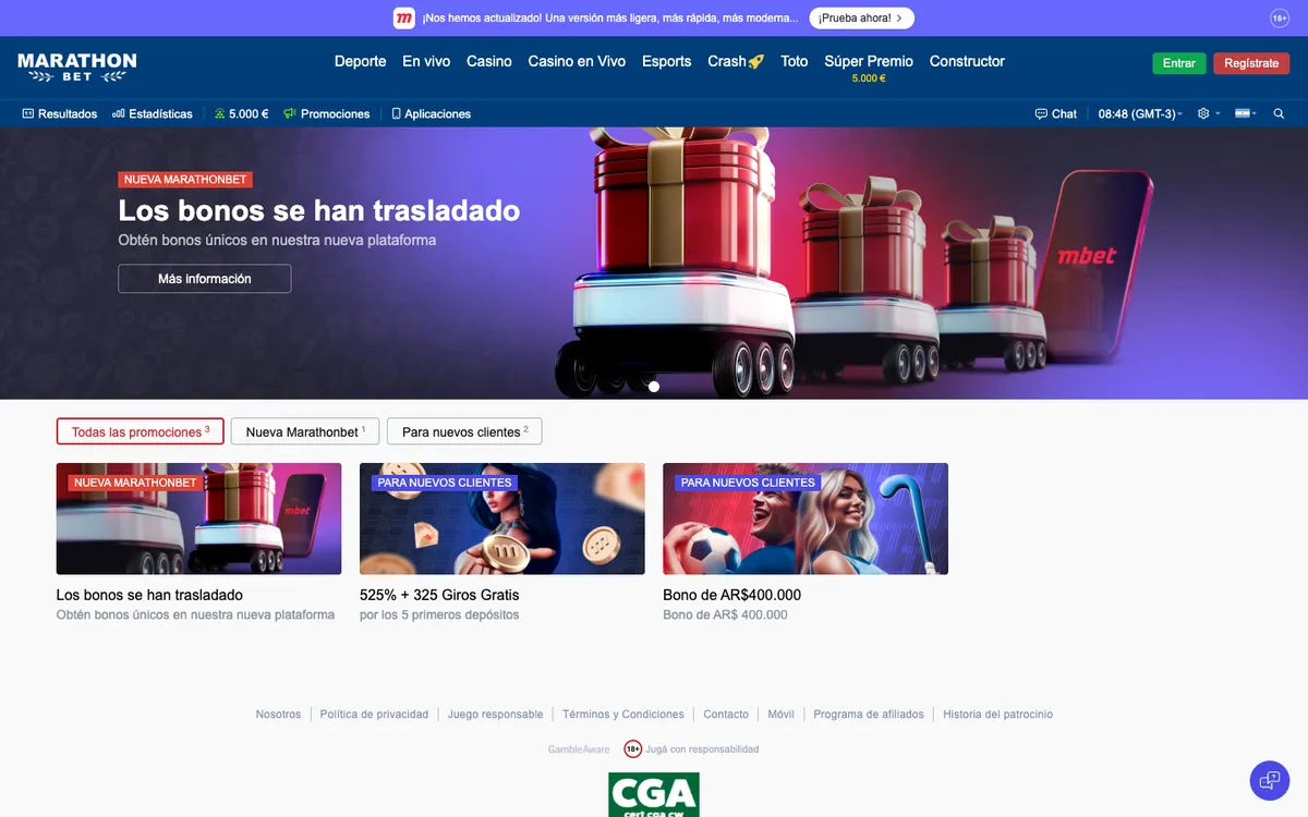 Marathonbet Casino — Promotions, captured from Argentina