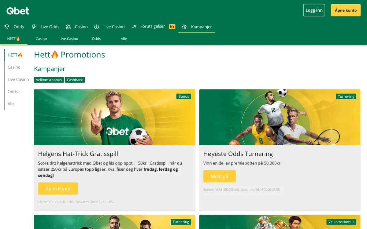 Qbet Casino — Promotions, captured from Norway