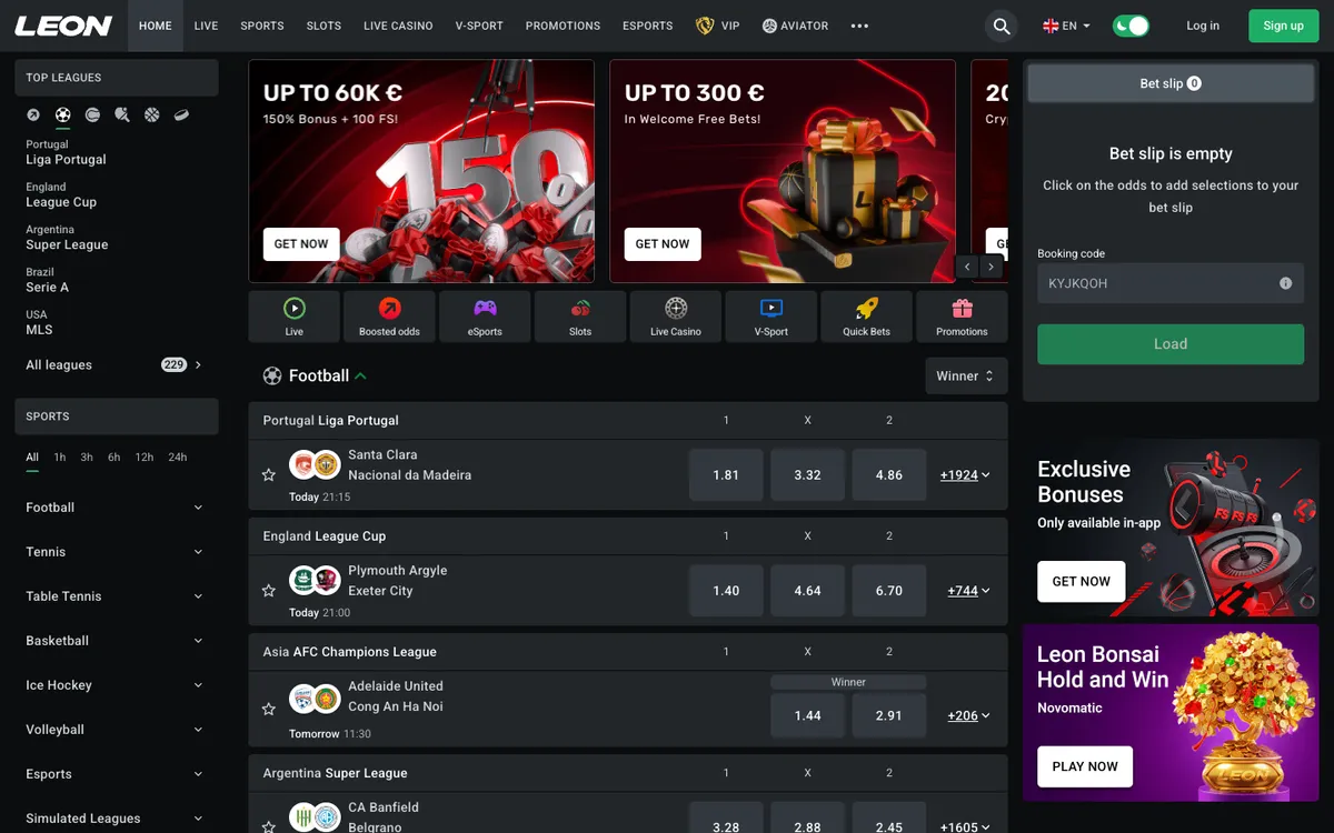 Leon Bet Casino — Home page, captured from Belgium
