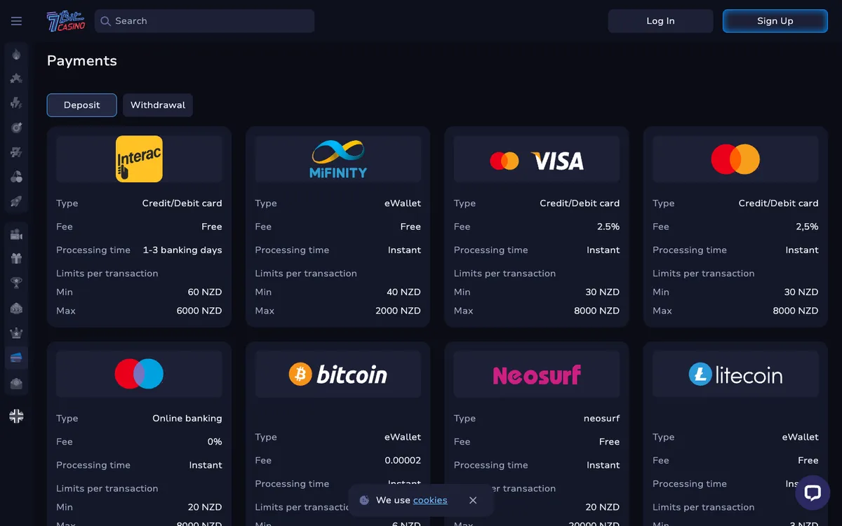 7BitCasino — «Платежи», снято из страны Новая Зеландия