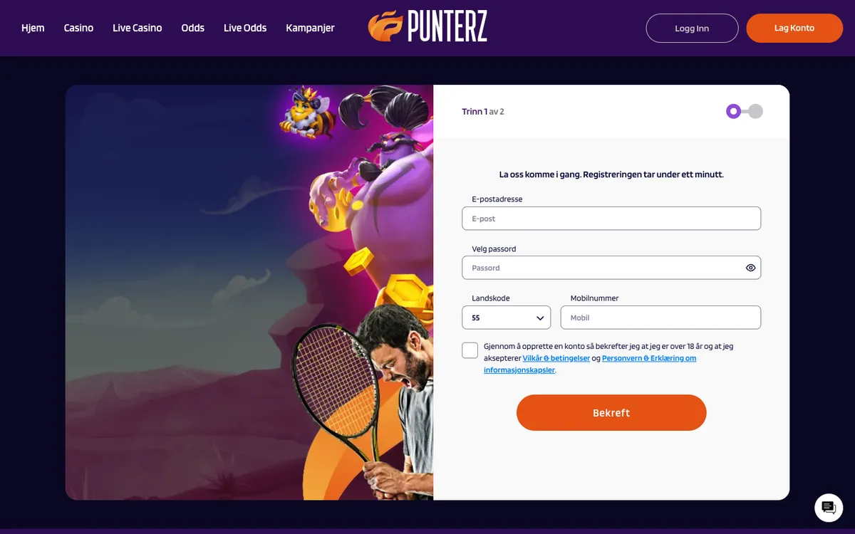Punterz Casino — «Регистрация», снято из страны Норвегия