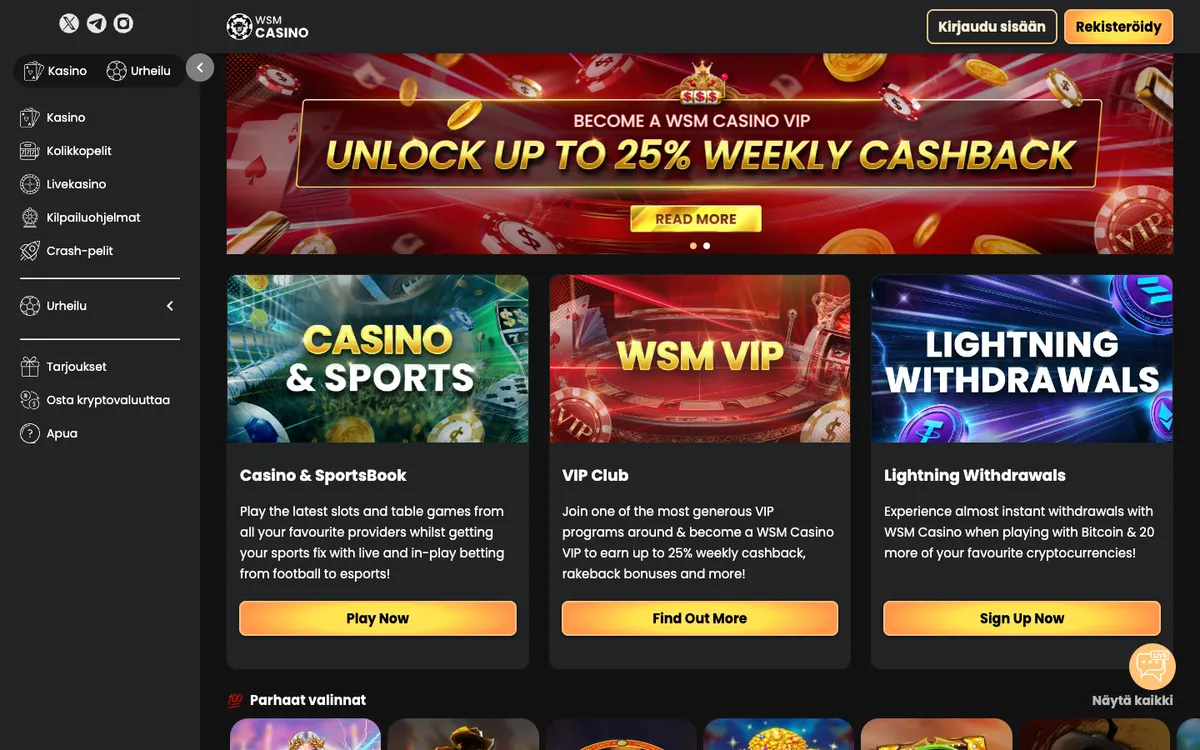 WSM Casino — Home page, captured from Finland