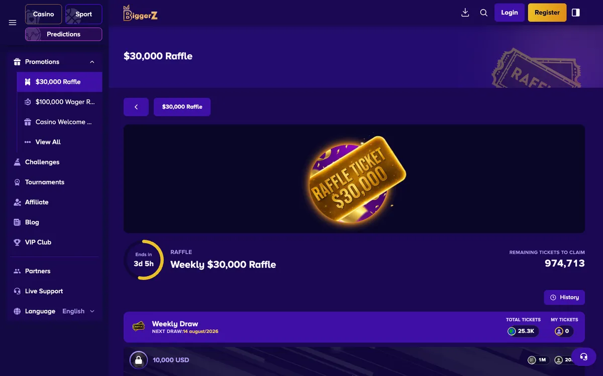 BiggerZ Casino — «Акции», снято из страны Великобритания