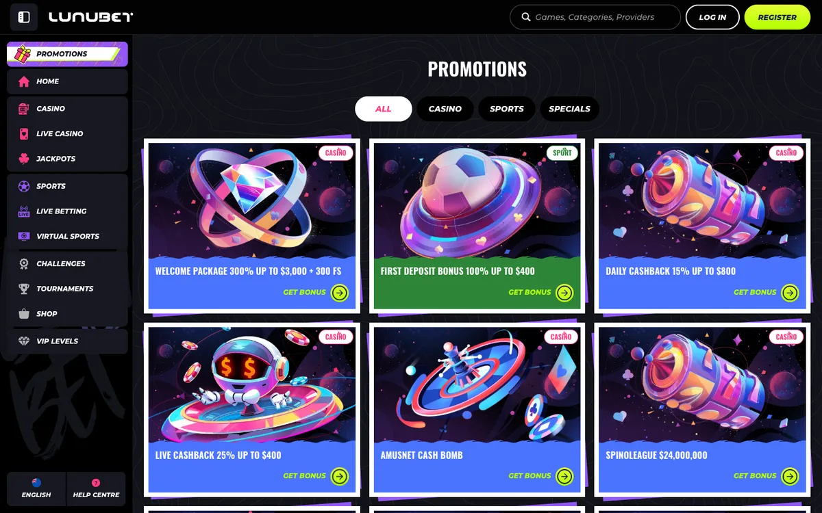 LunuBet Casino — Promotions, captured from New Zealand