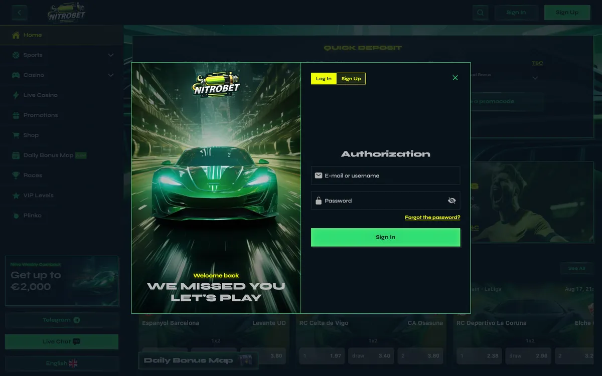 Nitrobet Casino — «Регистрация», снято из страны Австрия