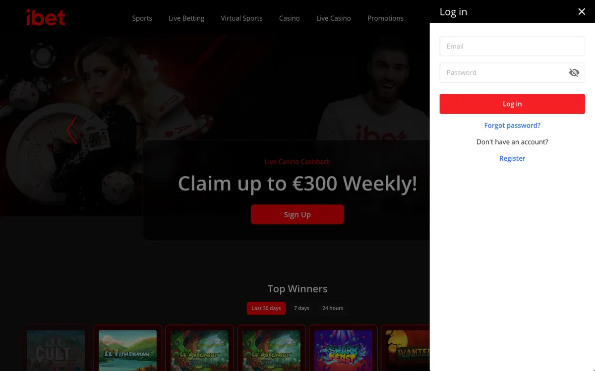 iBet Casino — «Регистрация», снято из страны Франция