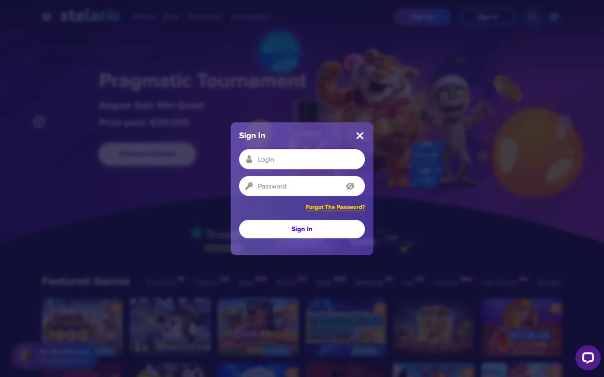 Stelario Casino — Sign-up, captured from Canada