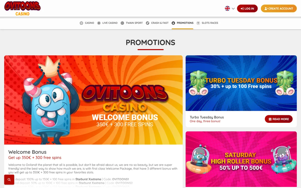 Ovitoons Casino — Promotions, captured from Austria
