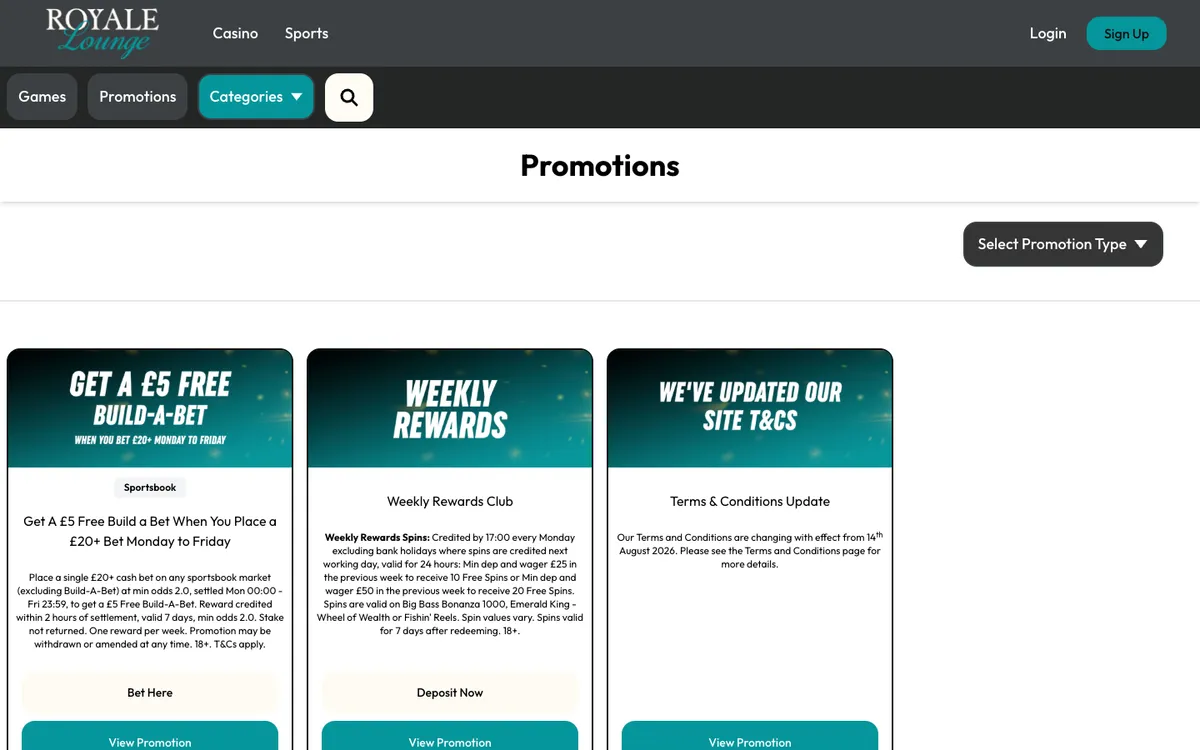 Royale Lounge Casino — Promotions, captured from United Kingdom