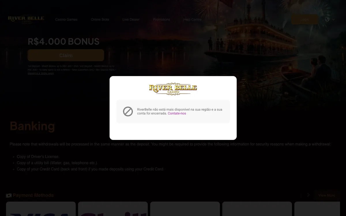 River Belle Casino — Payments, captured from Brazil