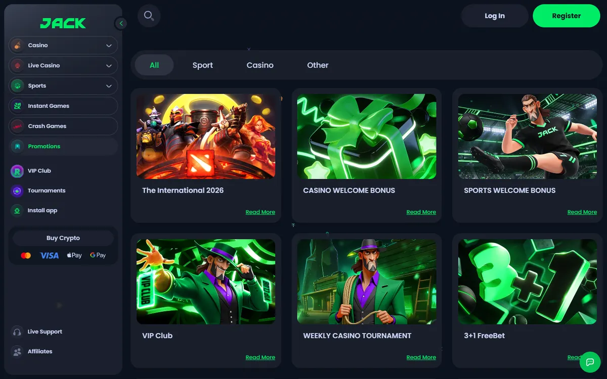 Jack.com Casino — Promotions, captured from Canada