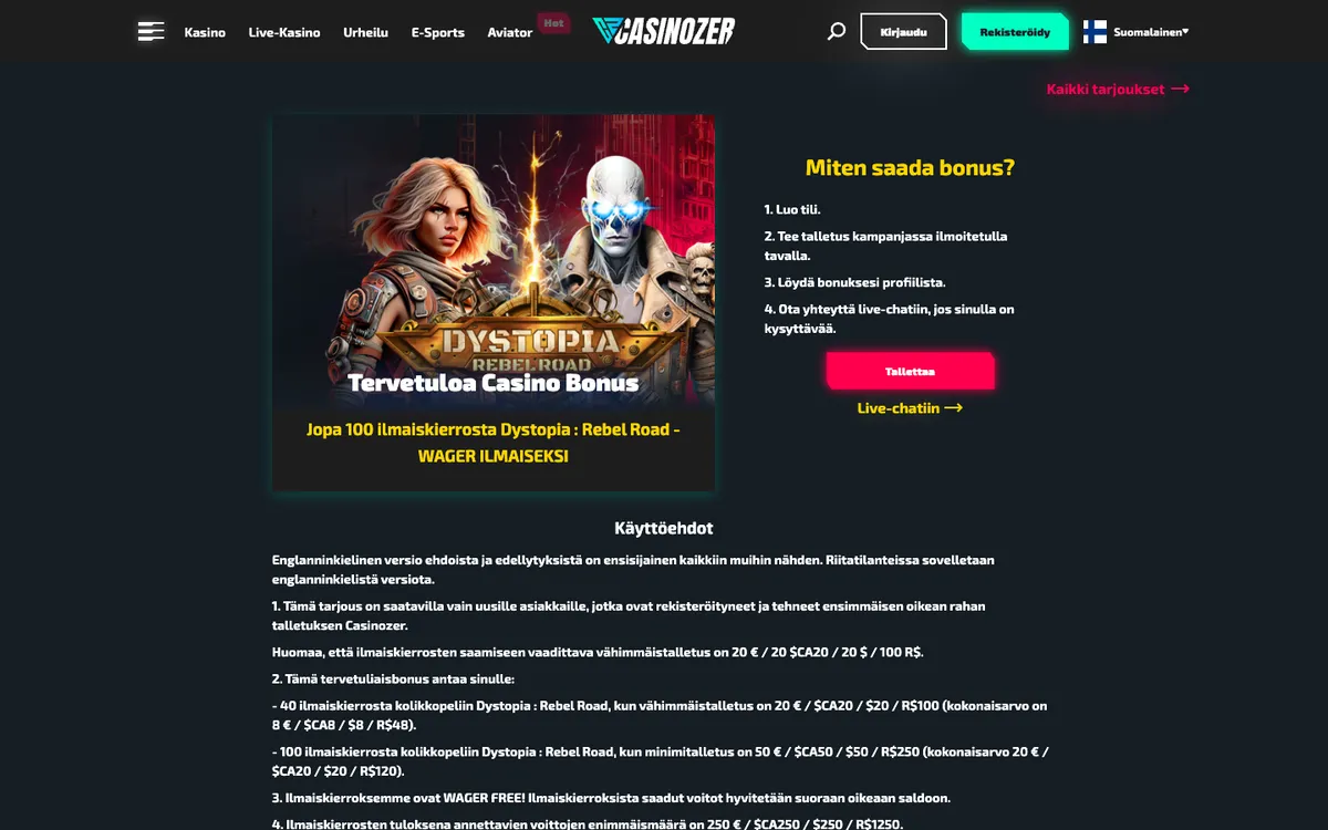Casinozer Casino — «Акции», снято из страны Финляндия