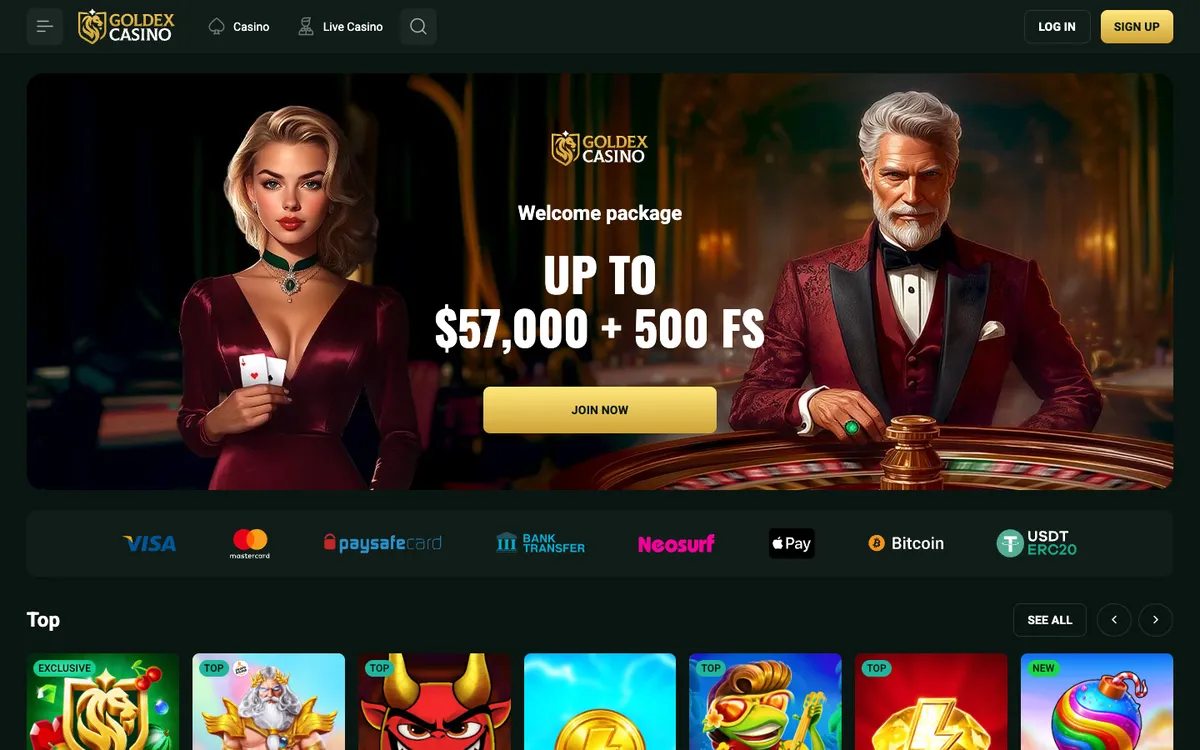 Goldex Casino — Home page, captured from Canada
