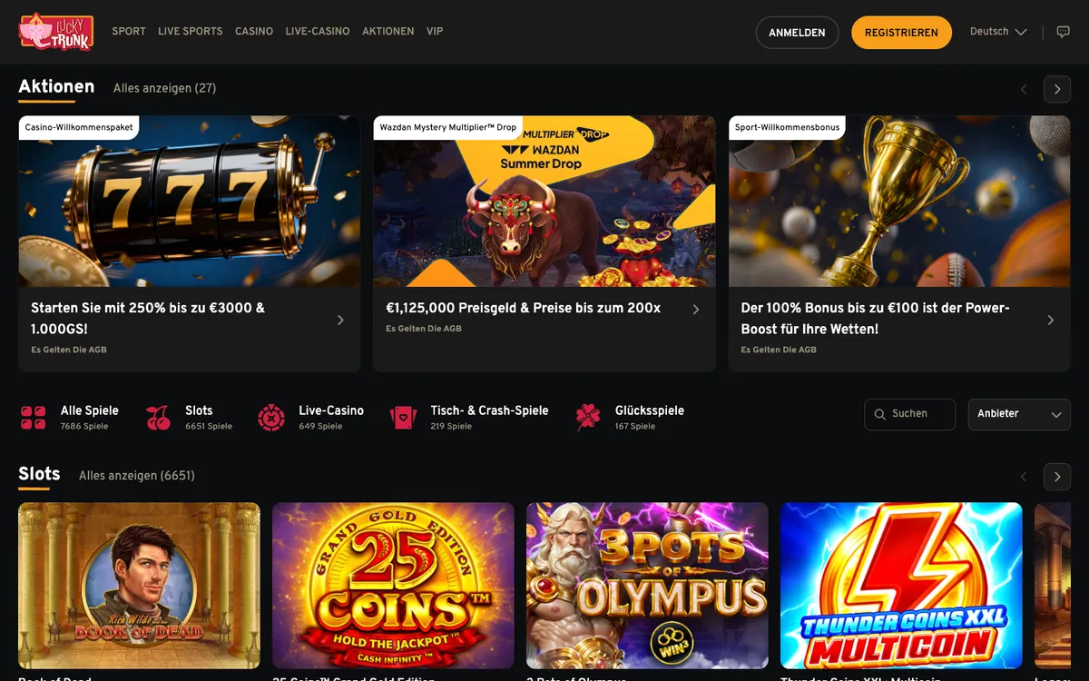 Lucky Trunk Casino — Home page, captured from Austria