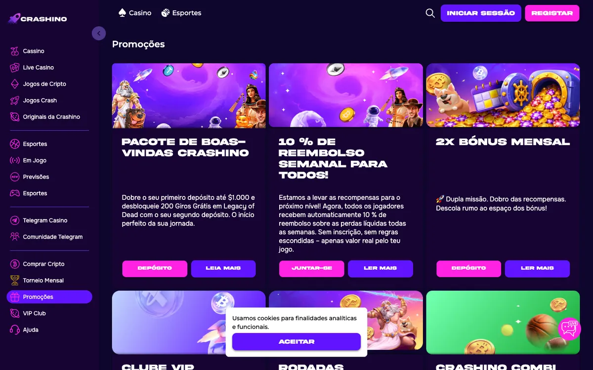 Crashino Casino — Promotions, captured from Brazil