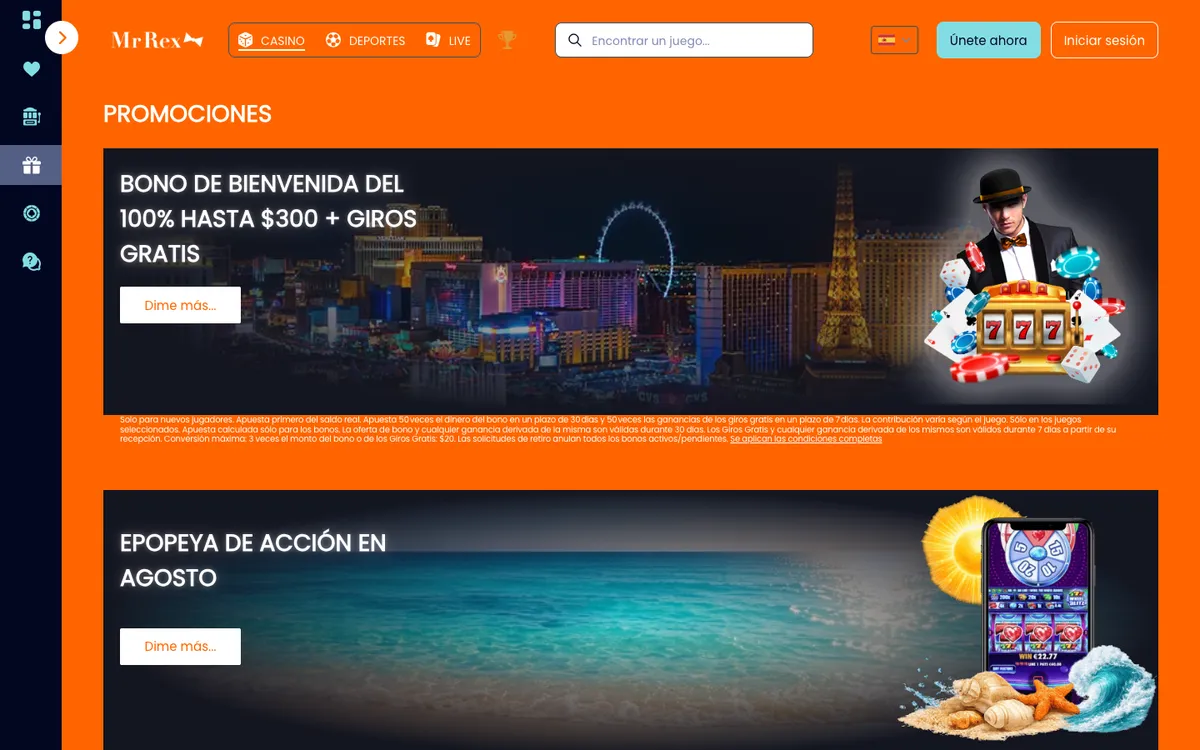 Mr Rex Casino — Promotions, captured from Chile