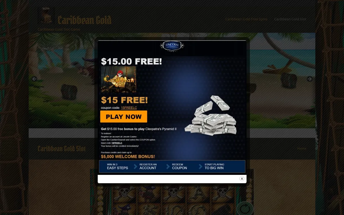 Caribbean Gold Casino — Home page, captured from United States