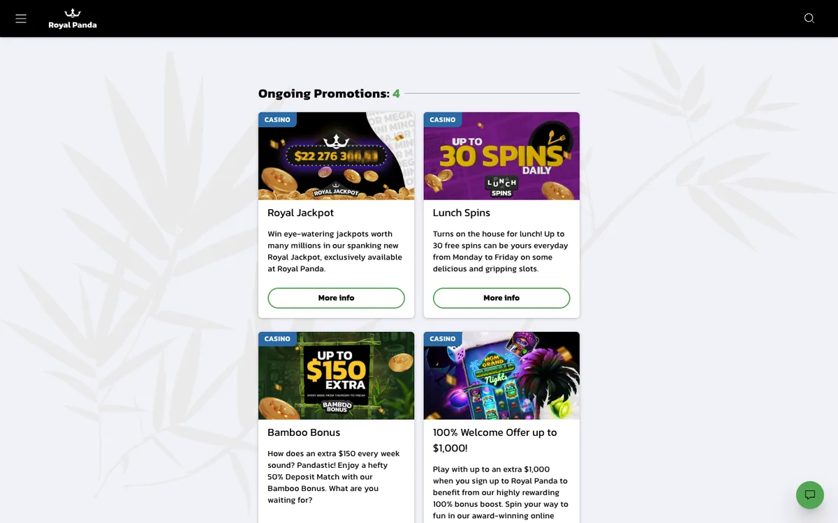 Royal Panda Casino — Promotions, captured from United Kingdom