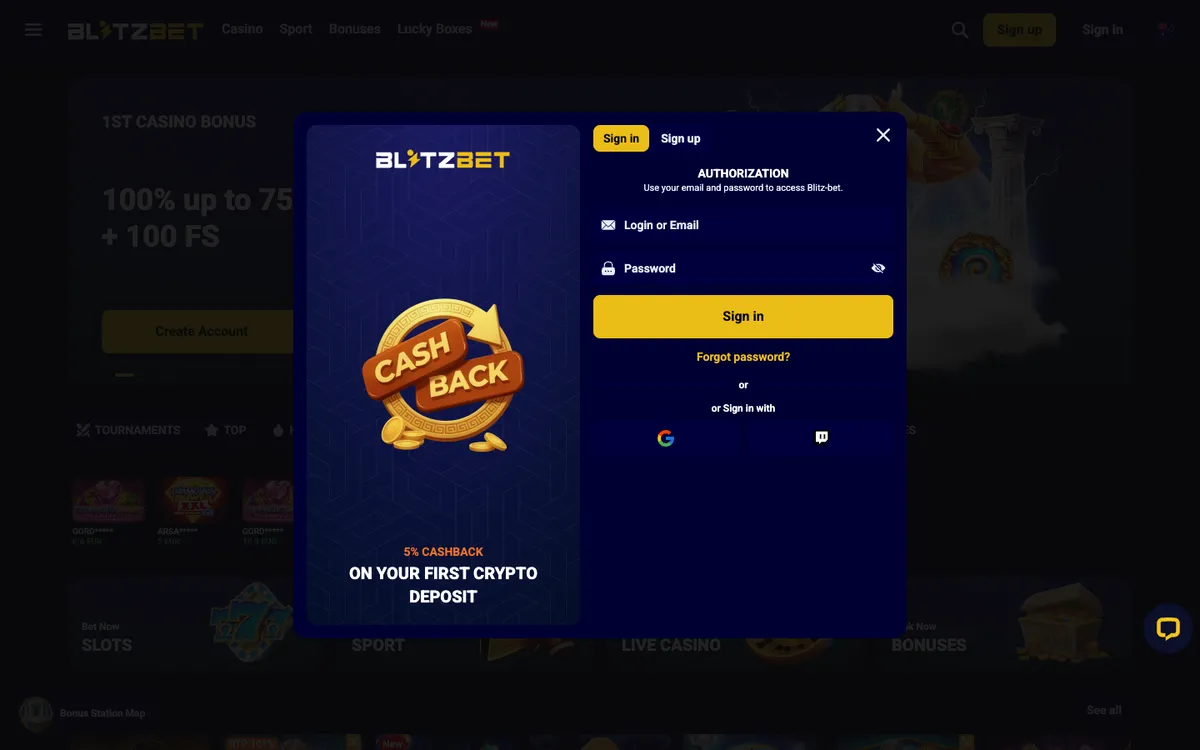 Blitz-bet Casino — «Регистрация», снято из страны Австралия