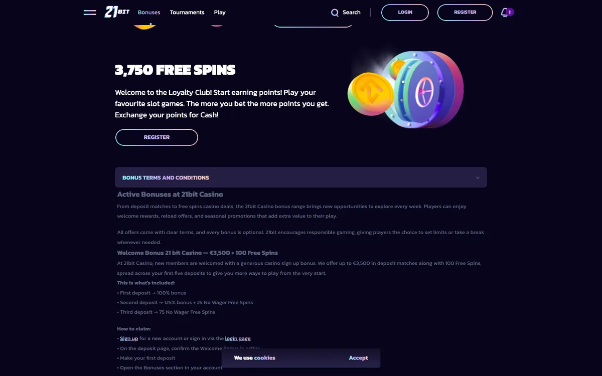 21bit Casino — Promotions, captured from Malaysia
