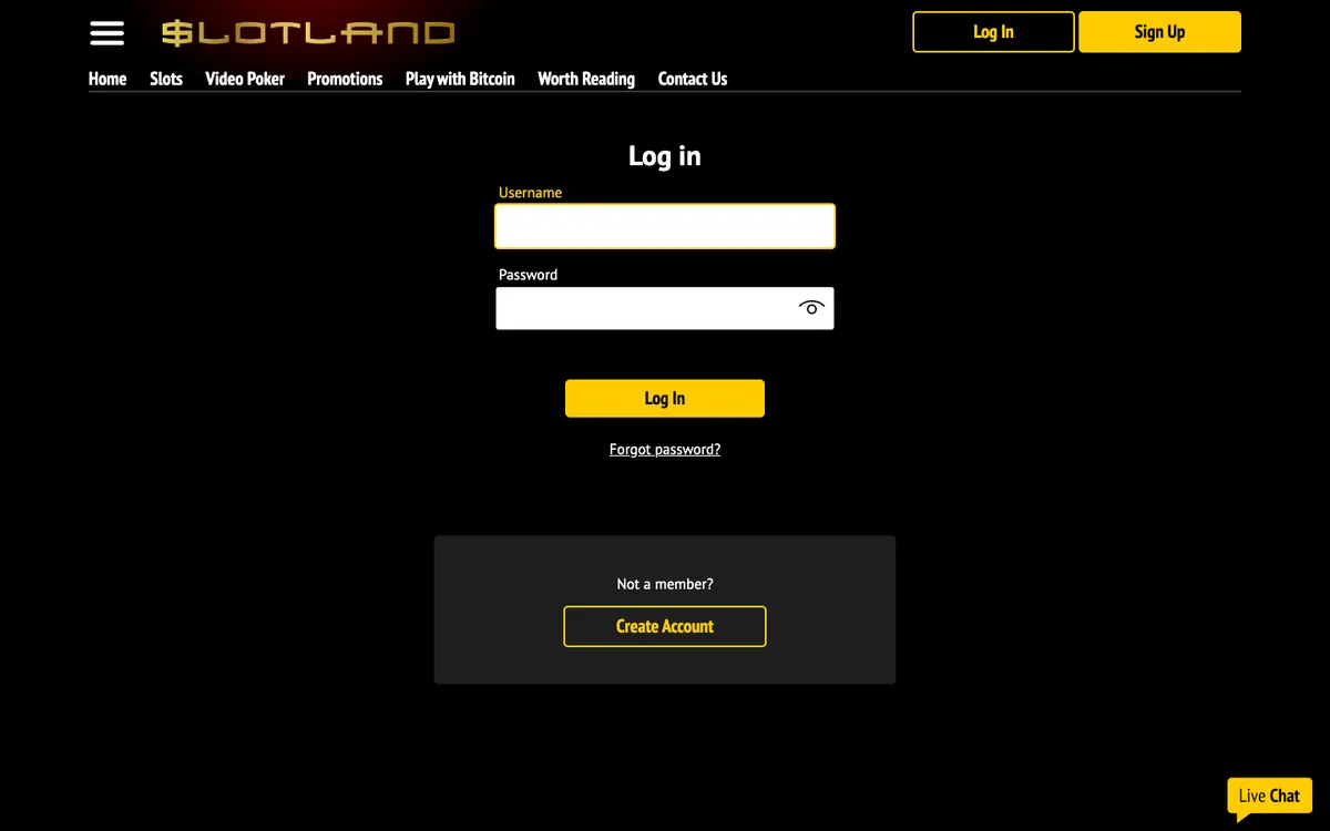 Slotland Casino — Sign-up, captured from Austria