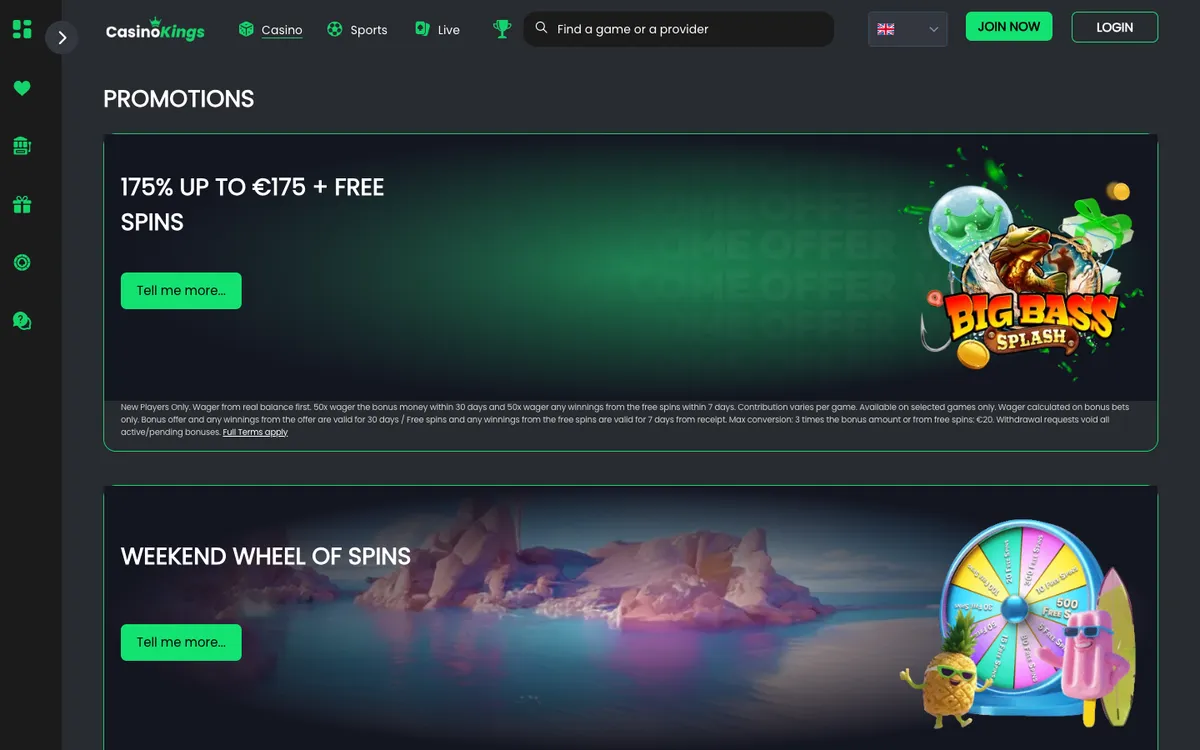 CasinoKings — Promotions, captured from Belgium