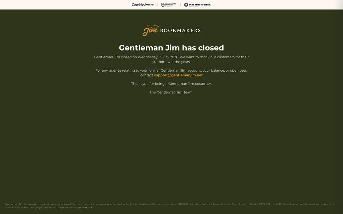 Gentleman Jim Casino — Home page, captured from United Kingdom