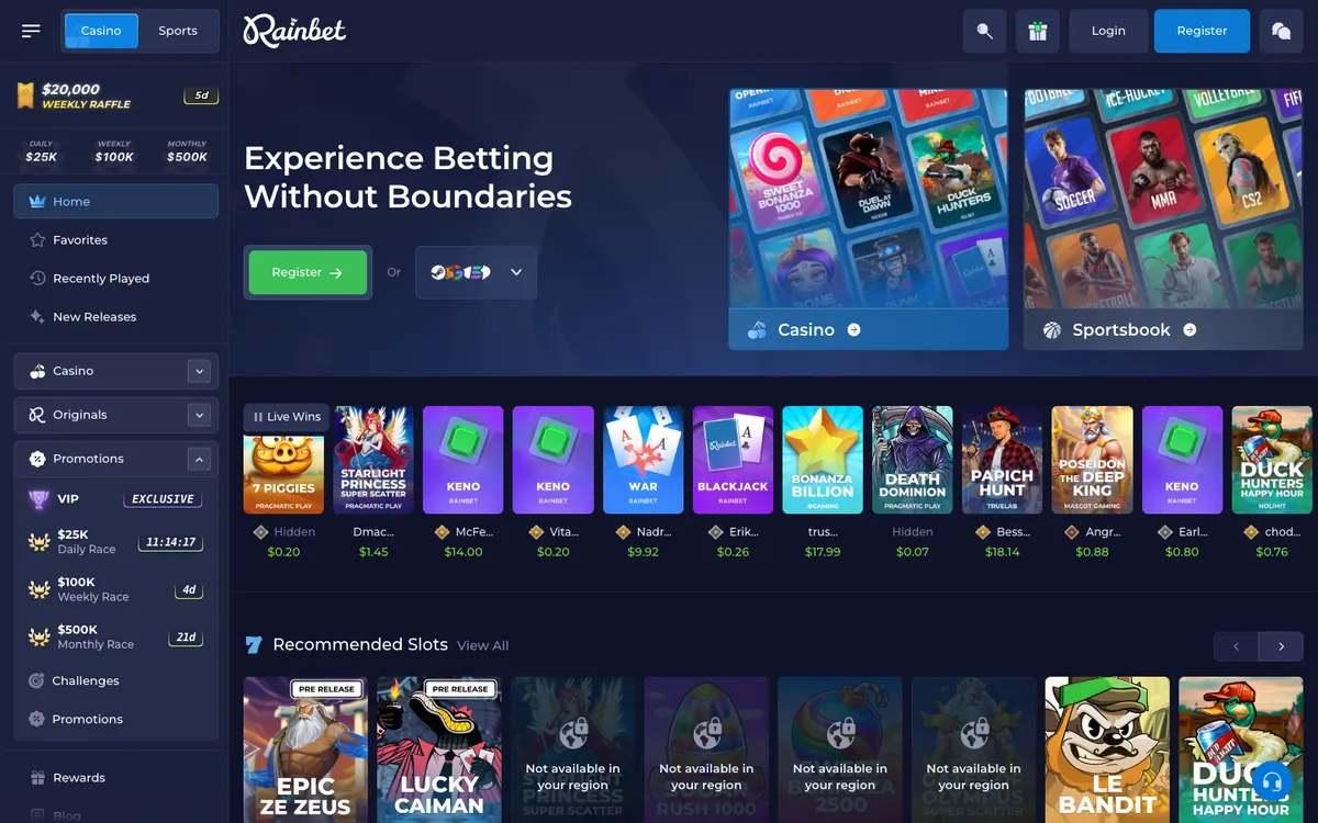 Rainbet Casino — Home page, captured from Brazil