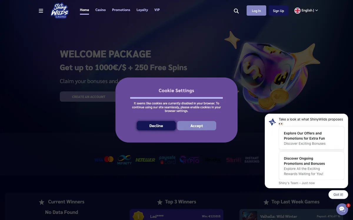 ShinyWilds Casino — «Акции», снято из страны Япония