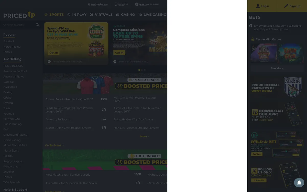 PricedUp Casino — Sign-up, captured from United Kingdom