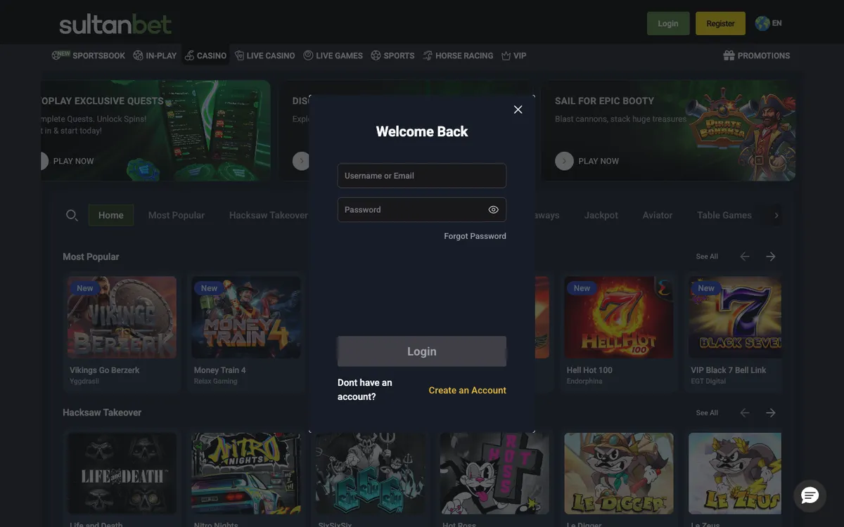 Sultanbet Casino — Sign-up, captured from Austria