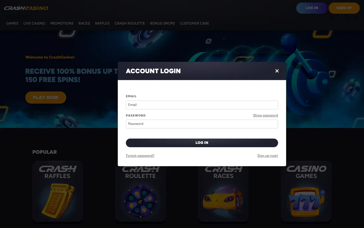 CrashCasino — Sign-up, captured from Norway