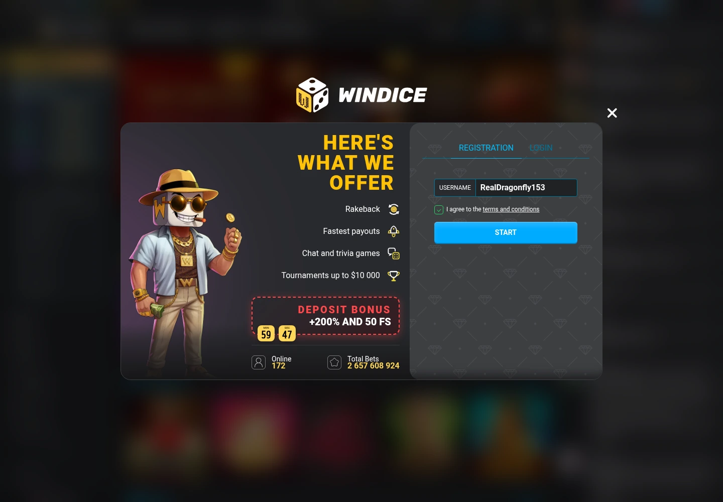 Windice — Sign-up, captured from Finland