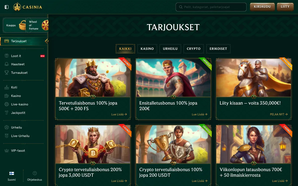 Casinia Casino — Promotions, captured from Finland