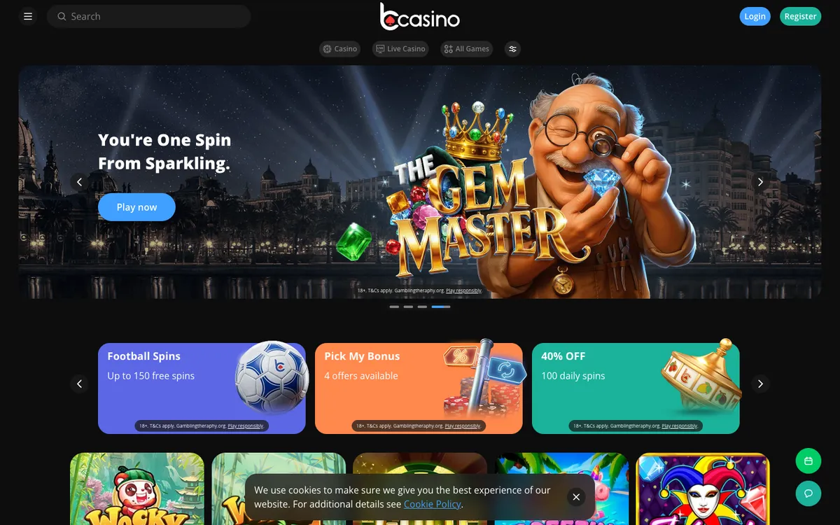 bCasino — Home page, captured from Finland