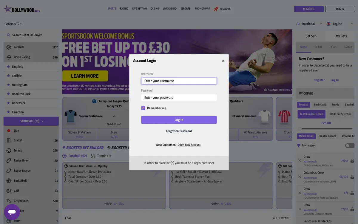 Hollywoodbets Casino — «Регистрация», снято из страны Великобритания