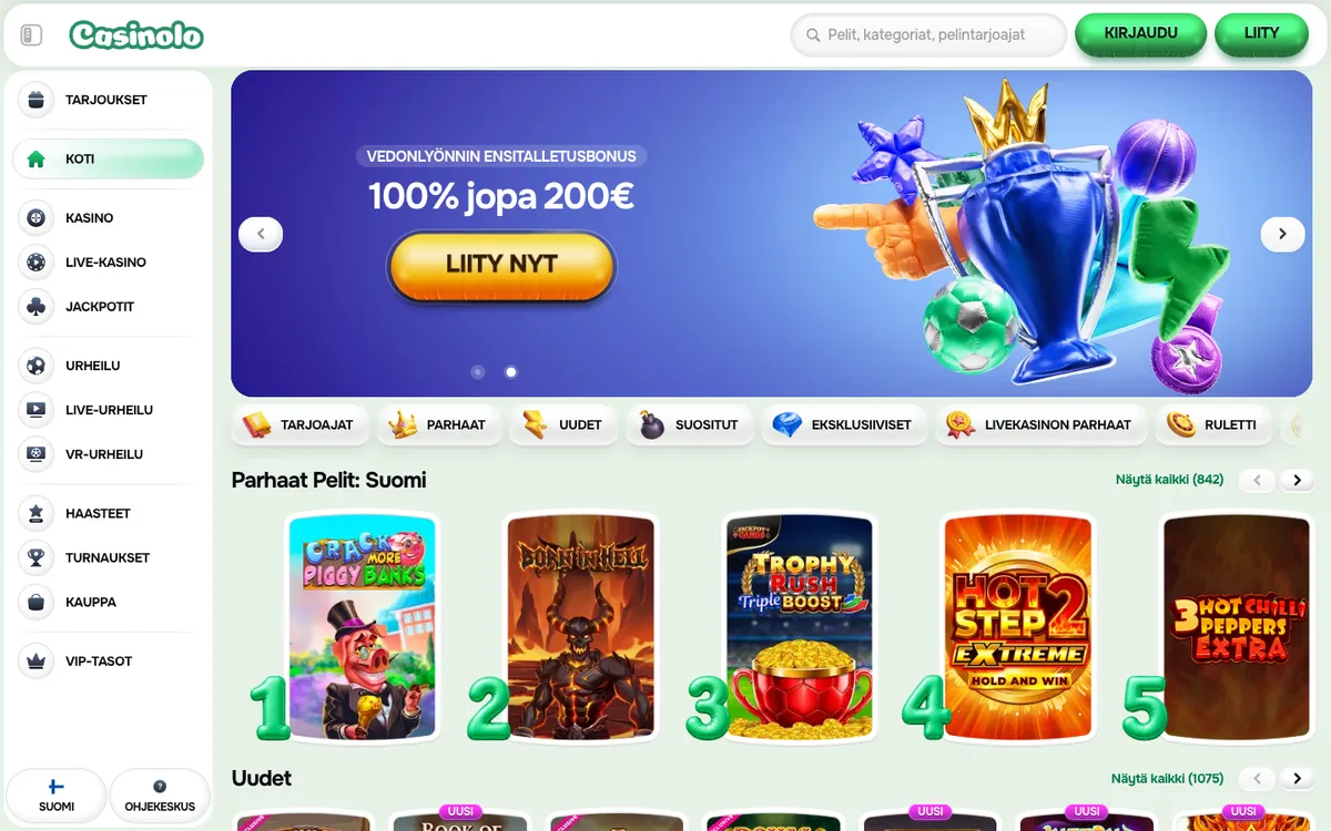 Casinolo Casino — «Главная», снято из страны Финляндия