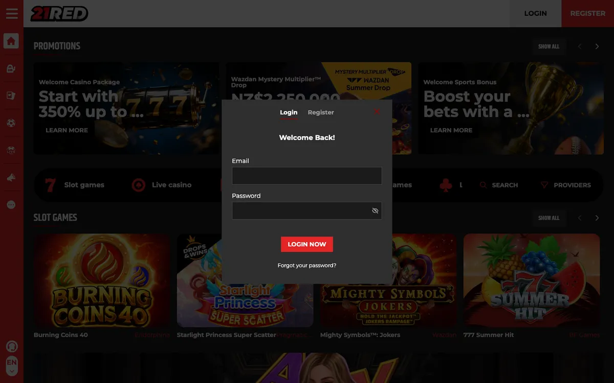 21.red Casino — Sign-up, captured from New Zealand