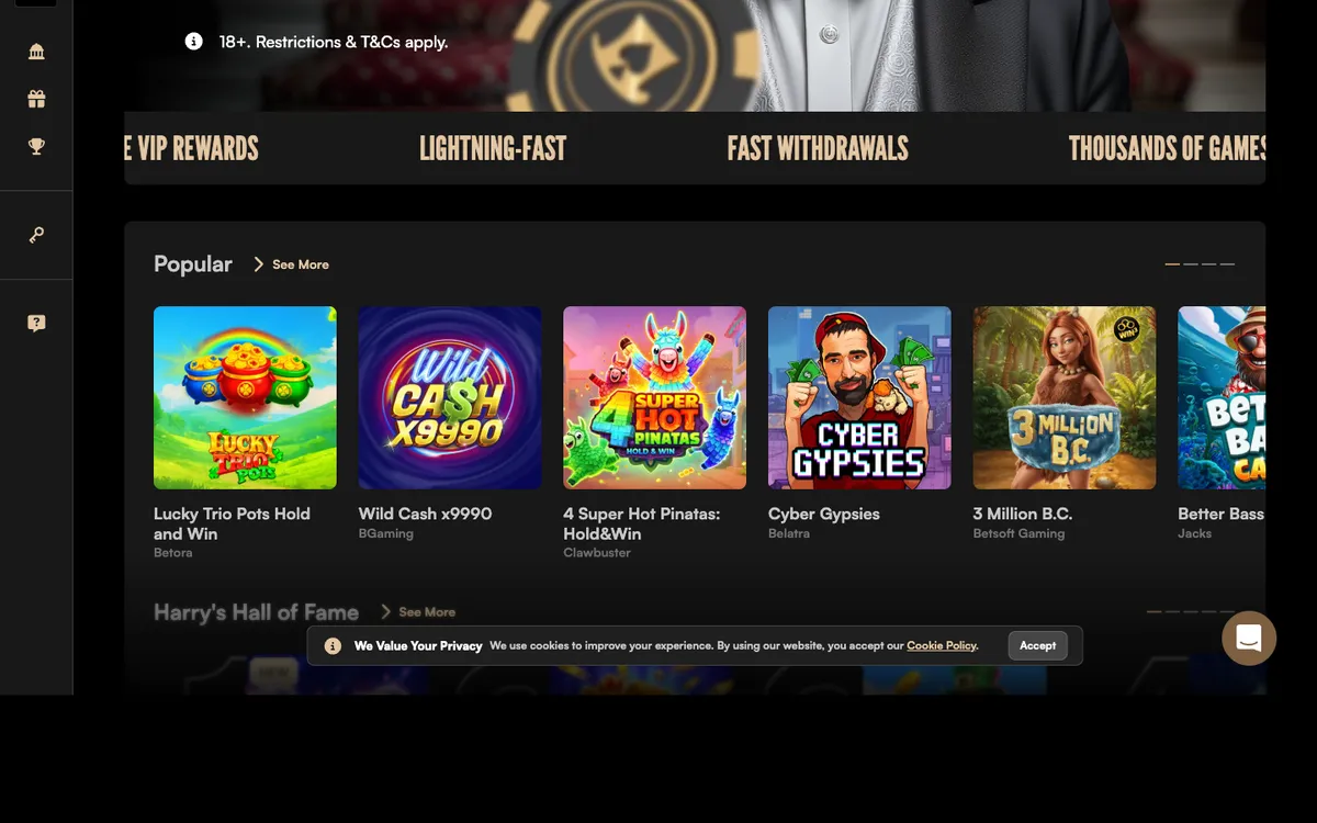 Harry Casino — Home page, captured from United Kingdom