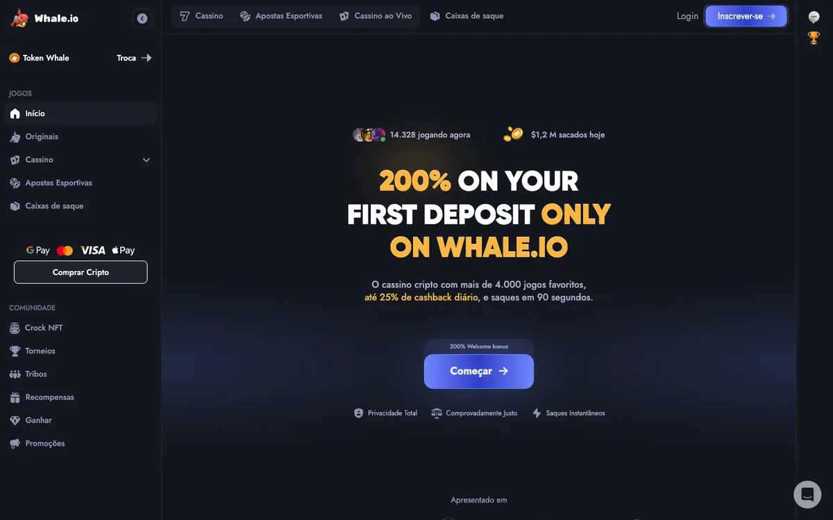 Whale Casino — Home page, captured from Brazil