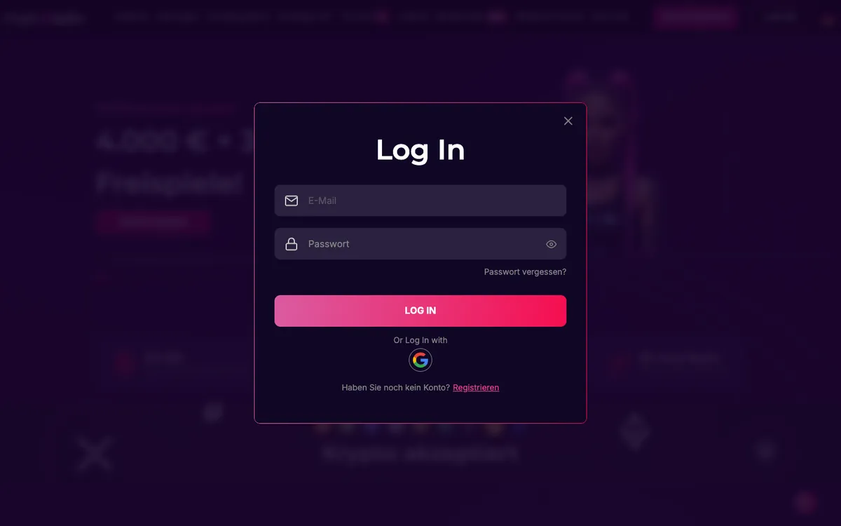 Run4Win Casino — «Регистрация», снято из страны Германия