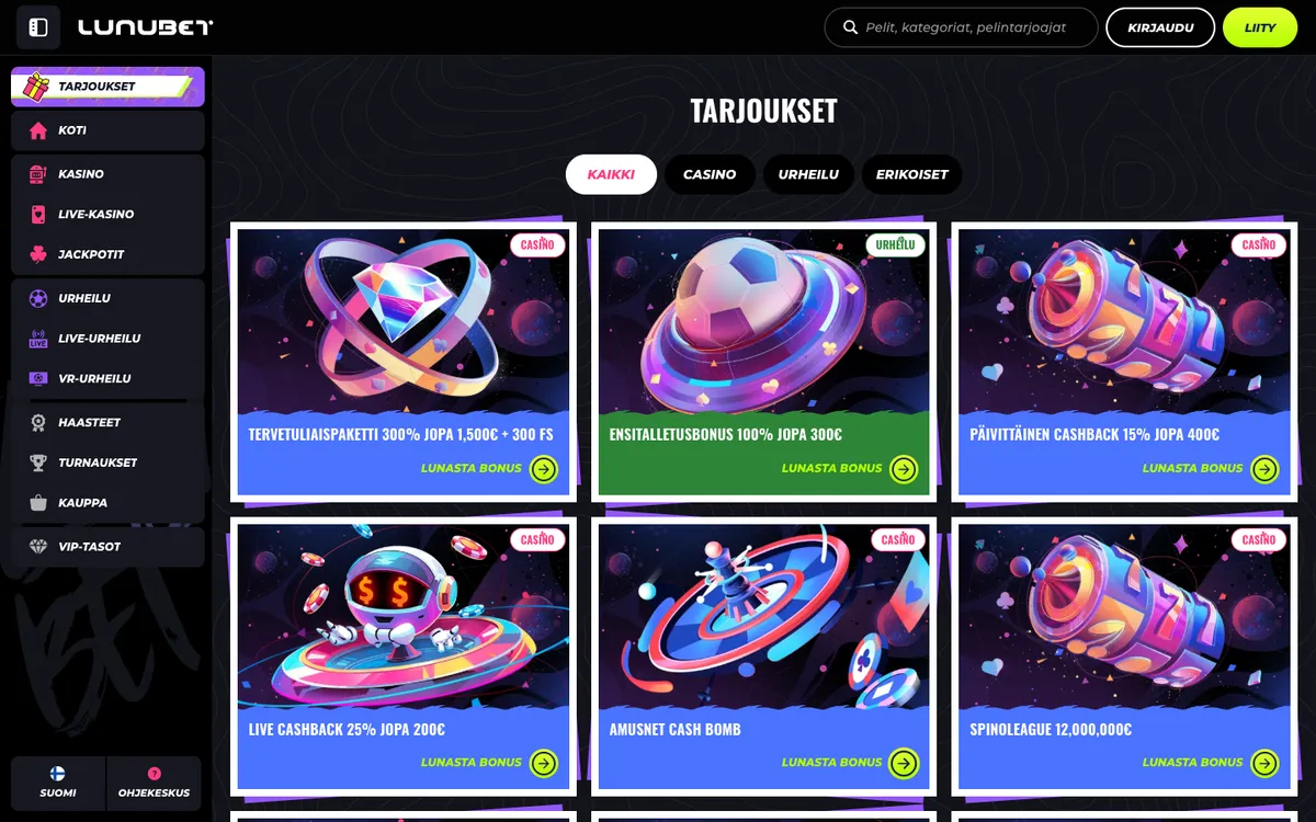 LunuBet Casino — «Акции», снято из страны Финляндия