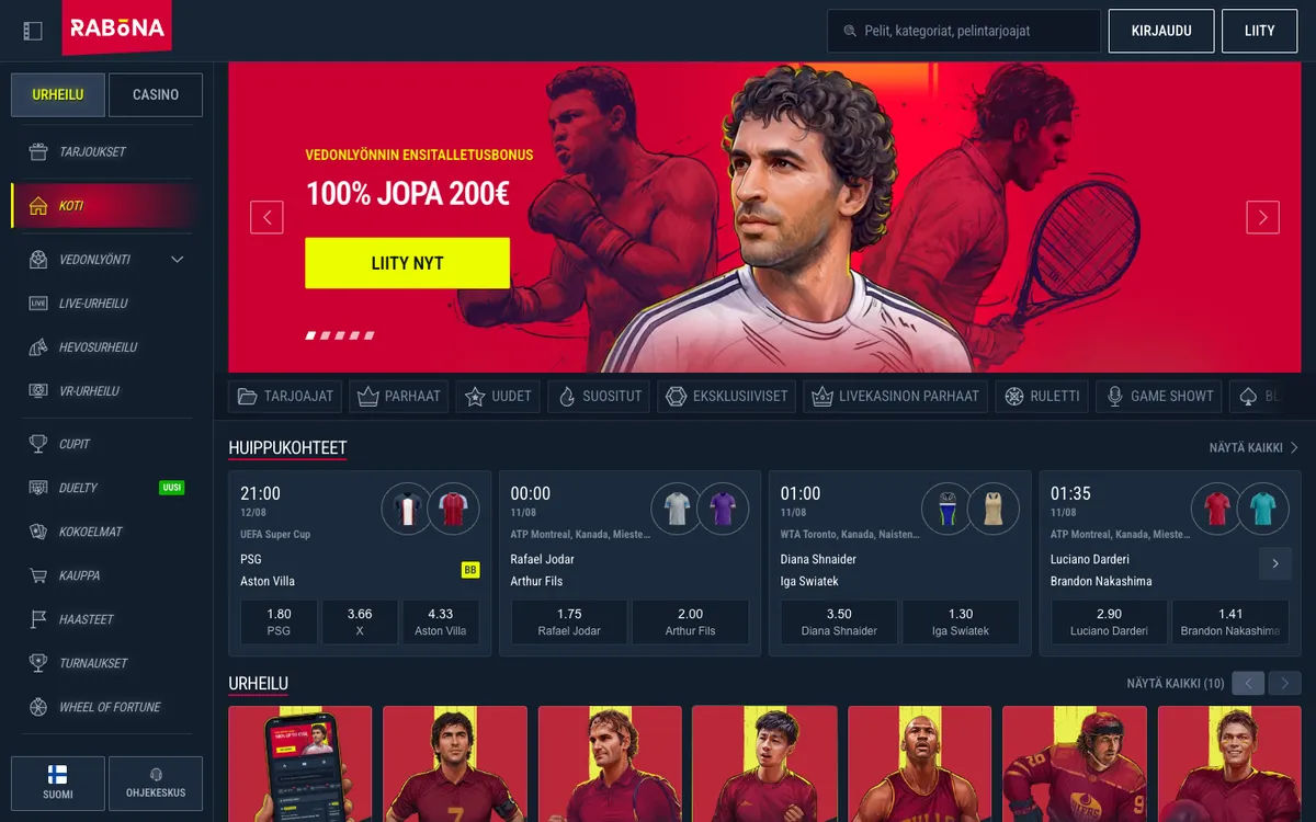 Rabona Casino — Home page, captured from Finland