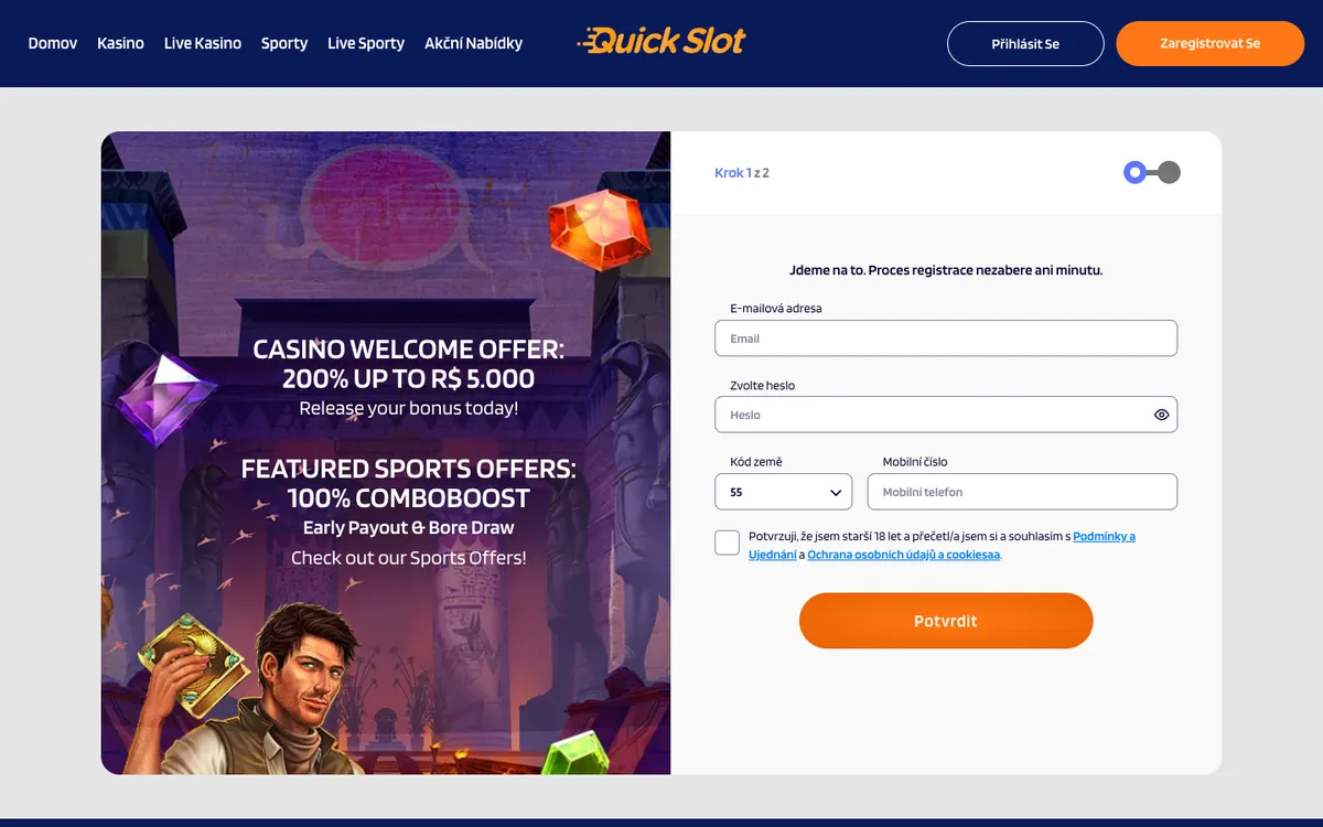 QuickSlot Casino — Sign-up, captured from Czechia