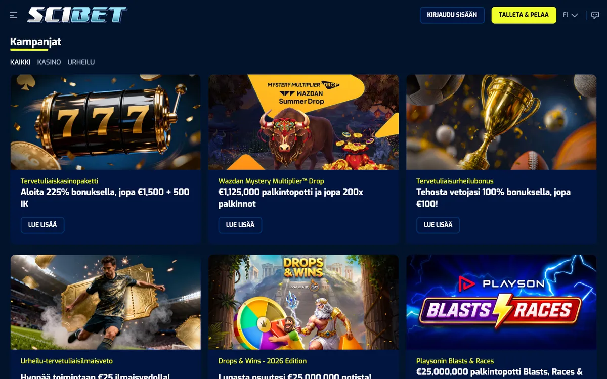 Scibet Casino — «Акции», снято из страны Финляндия