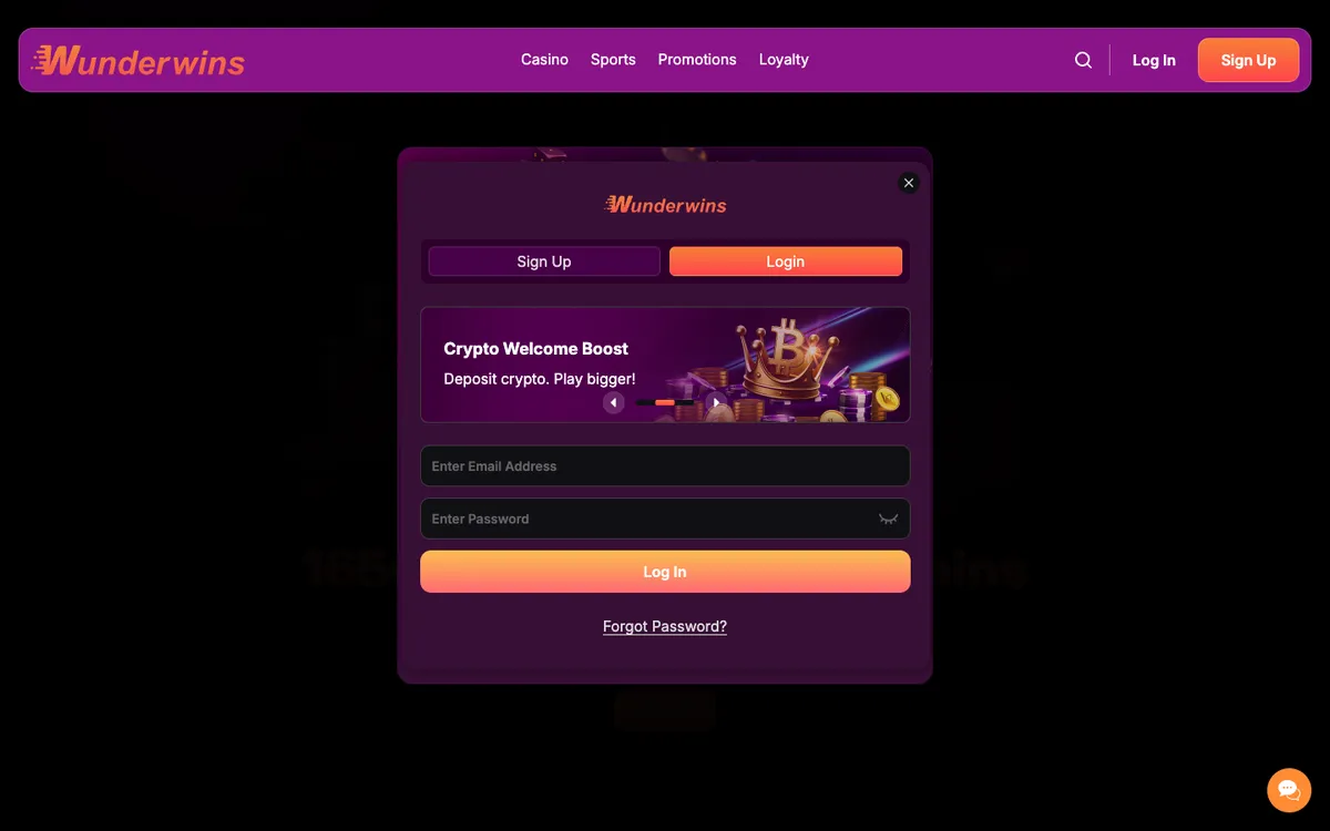 Wunderwins Casino — «Регистрация», снято из страны Финляндия